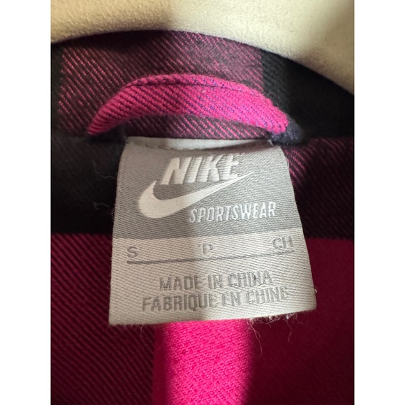 Nike Sportswear Full‎ Zip Flannel Jacket Purple Pink Plaid Hooded Women's Small - Picture 4 of 9